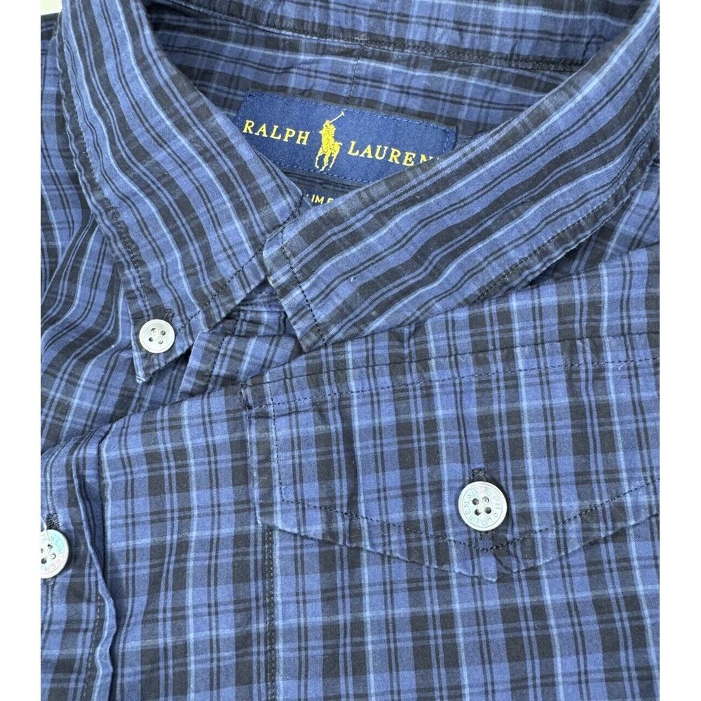 Ralph Lauren Men's Slim Fit Long Sleeve Button Down Shirt Plaid Chest Pocket Med